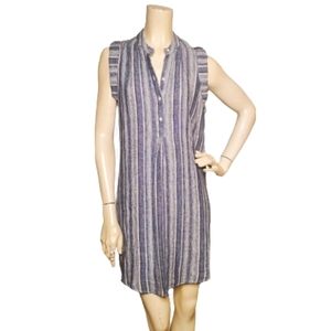 Cloth & Stone Dress Womens XS Blue Linen Stripe Sleeveless V-Neck